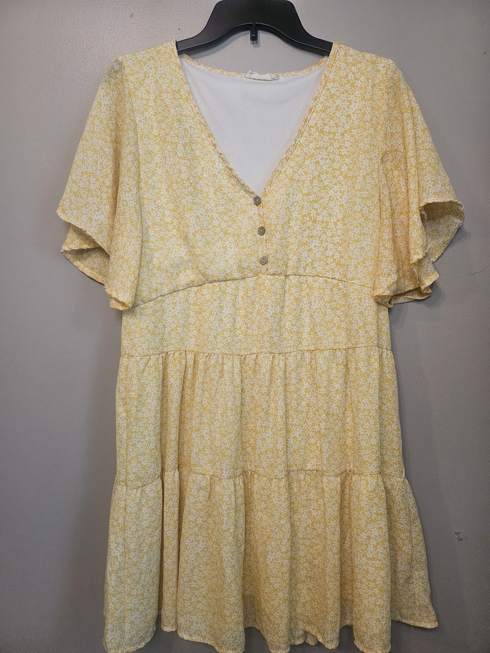 Altar'd State Cottagecore Yellow Floral V-Neck Tiered Mini Dress